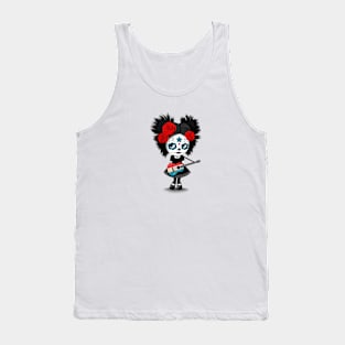 Sugar Skull Girl Playing Luxembourg Flag Guitar Tank Top